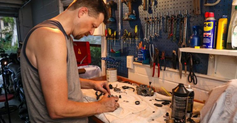 Organized Garage - Man Working in a Garage