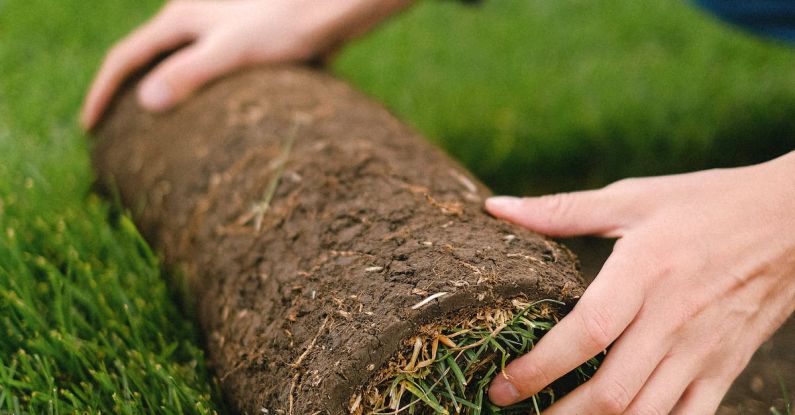 Laying Sod - Crop man with turf roll