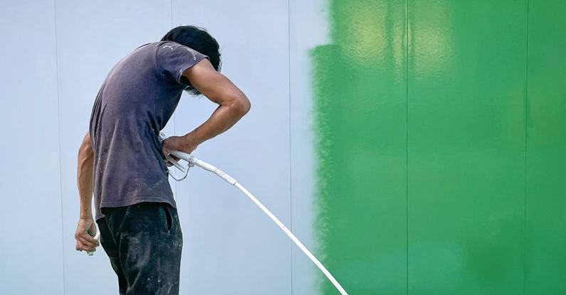 Paint Sprayer - Man Painting a Wall White with a Paint Sprayer